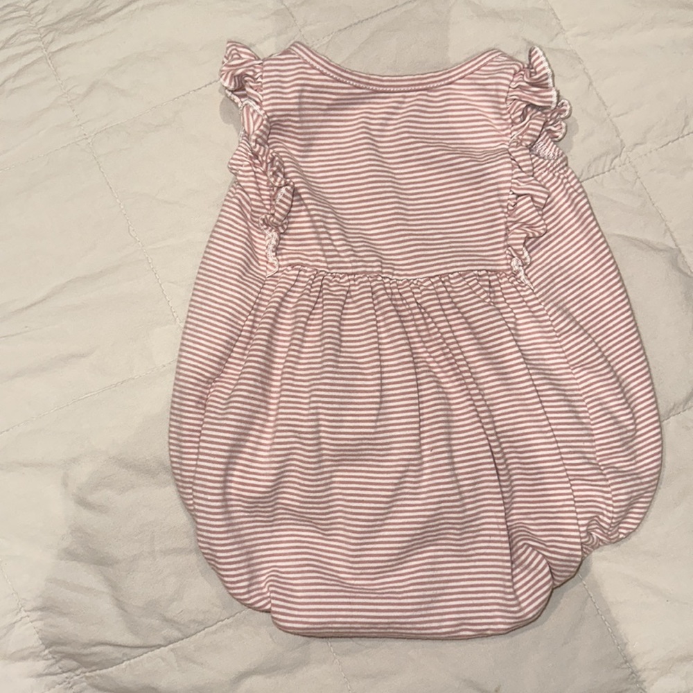 Maison Me Baby Girl Onesie / Striped Pink & White Ruffle Bubble Romper 3-6 month
